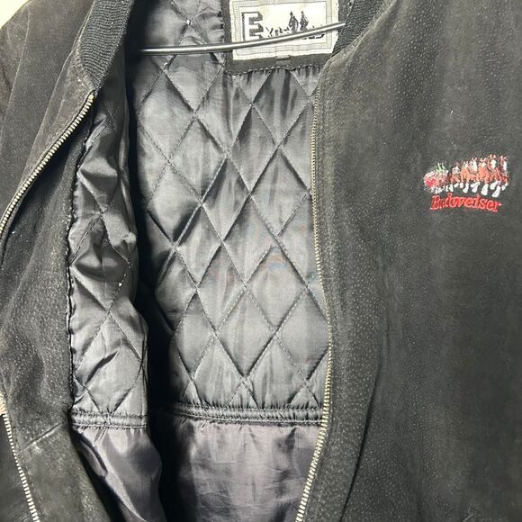Vintage Budweiser Clydesdale Horses Black Suede Bomber Jacket XXL Oversized - Picture 6 of 7